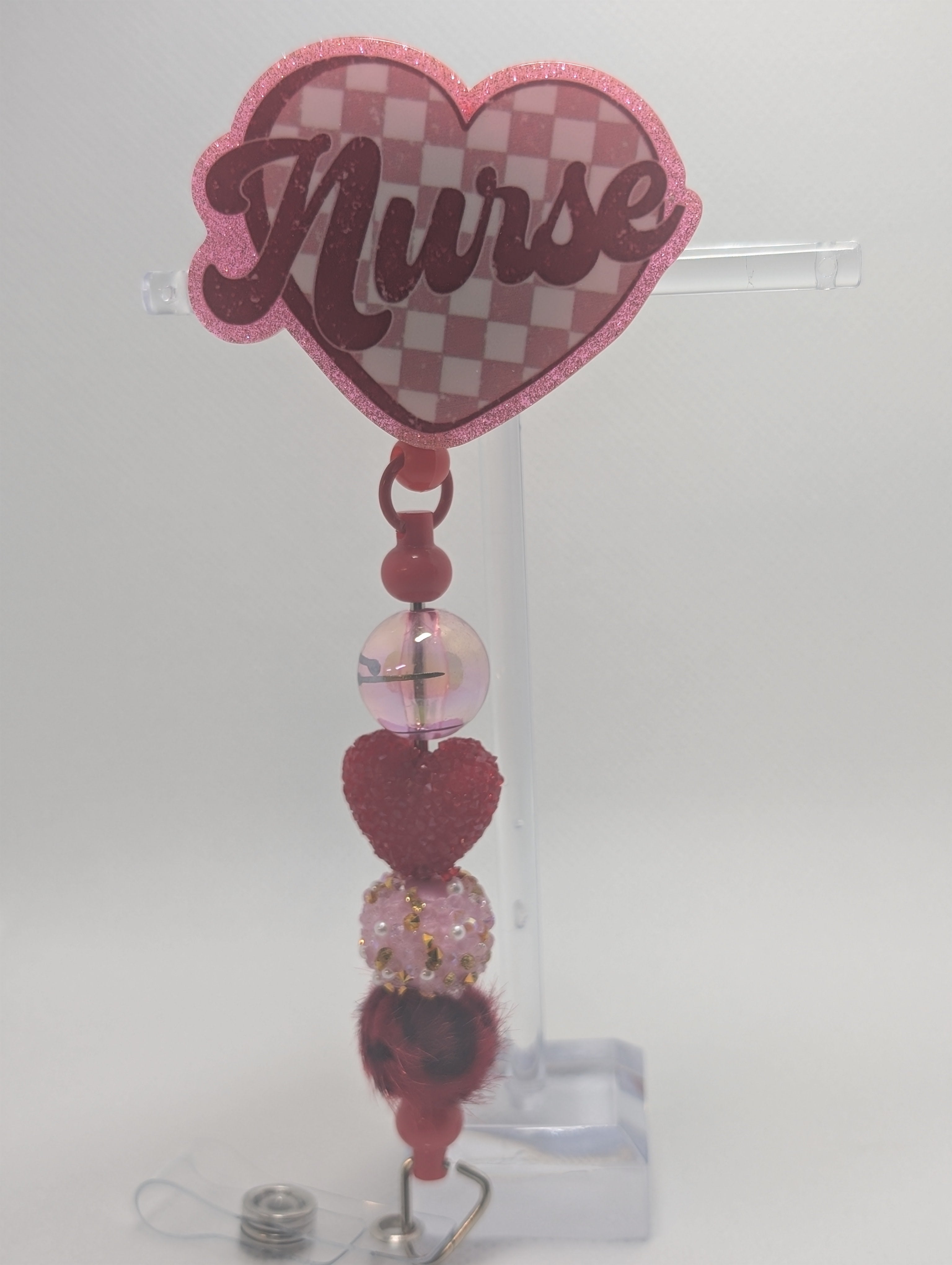 Red checkered nurse badge reel