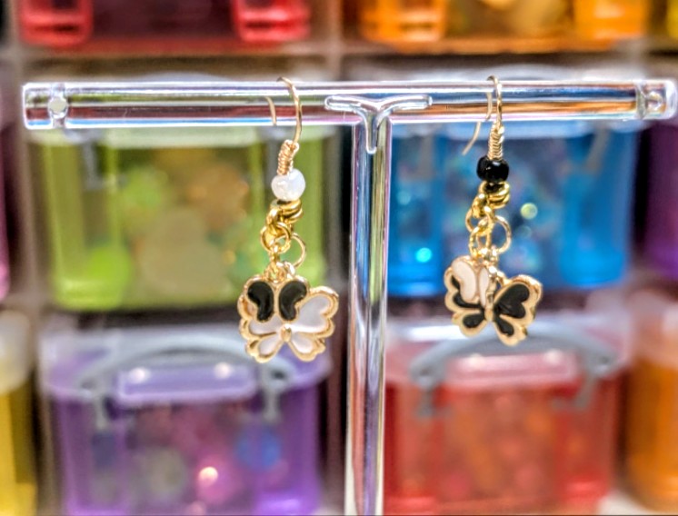 Black white butterfly earrings