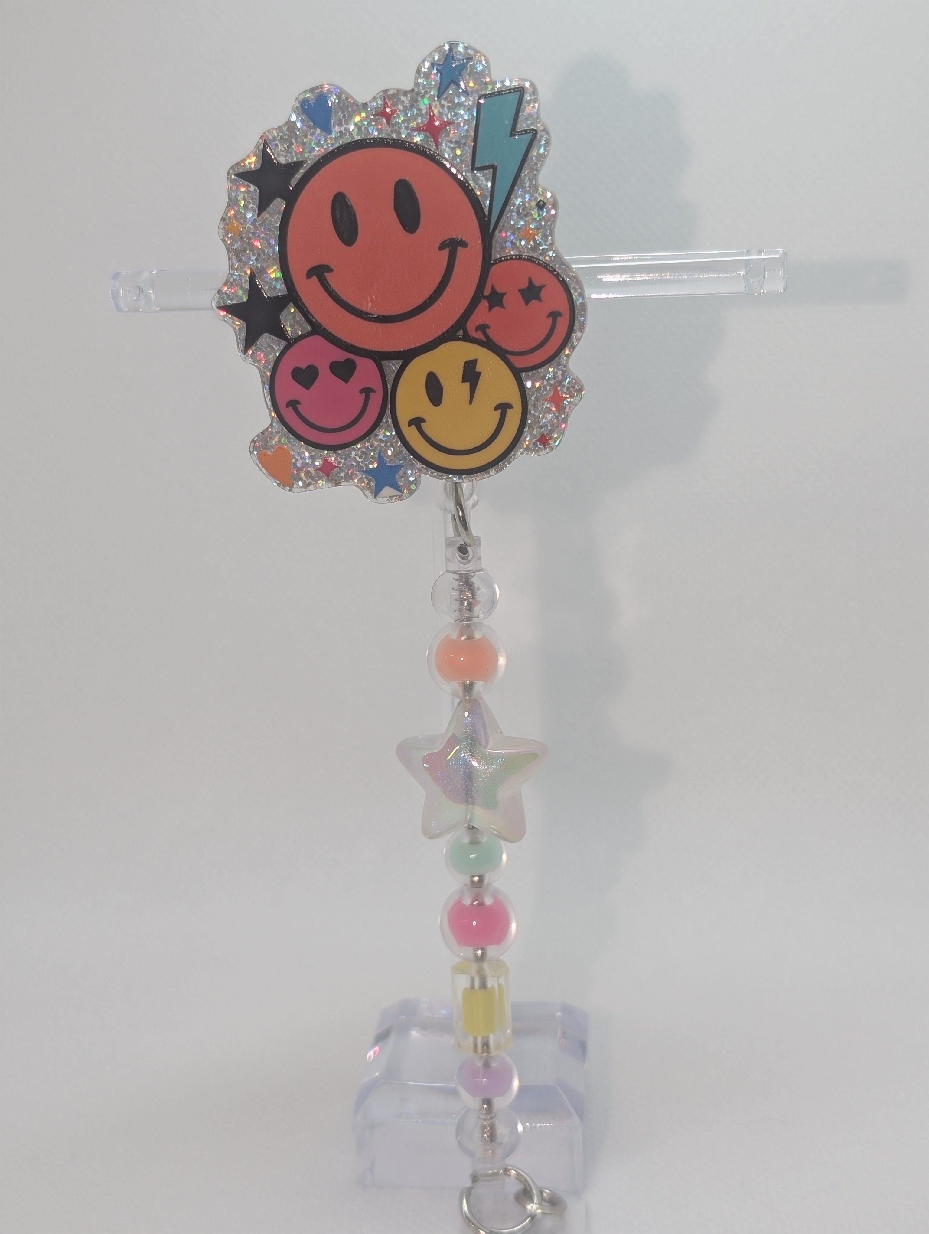 Retro happy badge reel